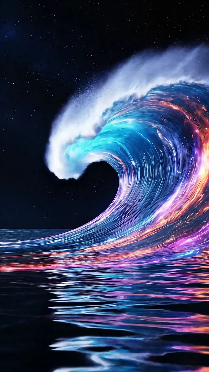 Cosmic Wave of Vibrant Light and Ocean Energy - AI Image Gallery | Diffus