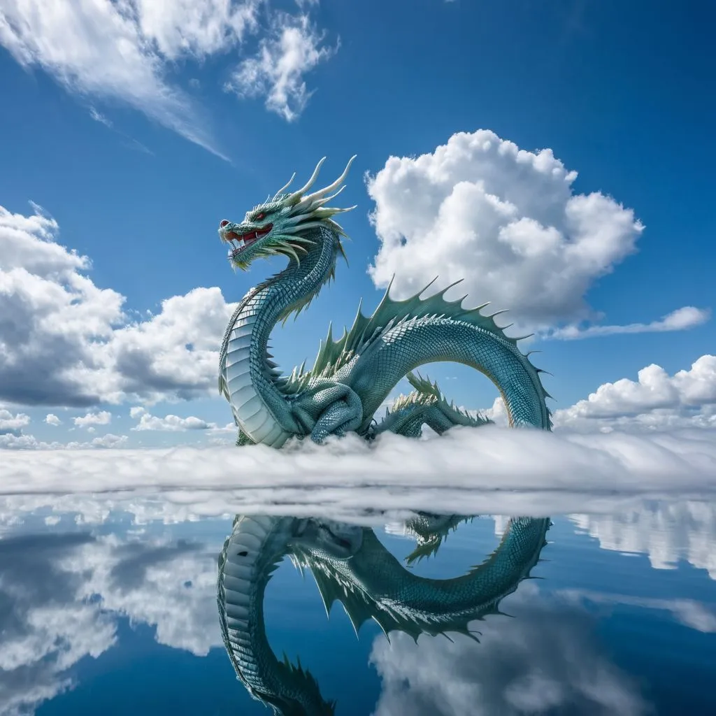 Water Dragon in Clouds with Clear Blue Sky - AI Image Gallery | Diffus