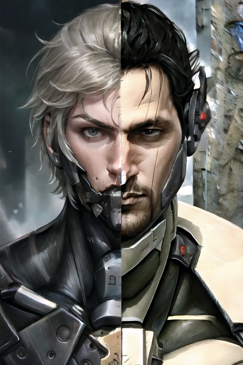 Jetsream Sam Raiden Split-Screen-Cyborg Nahaufnahme: Raiden und Jetstream Sam - KI ...