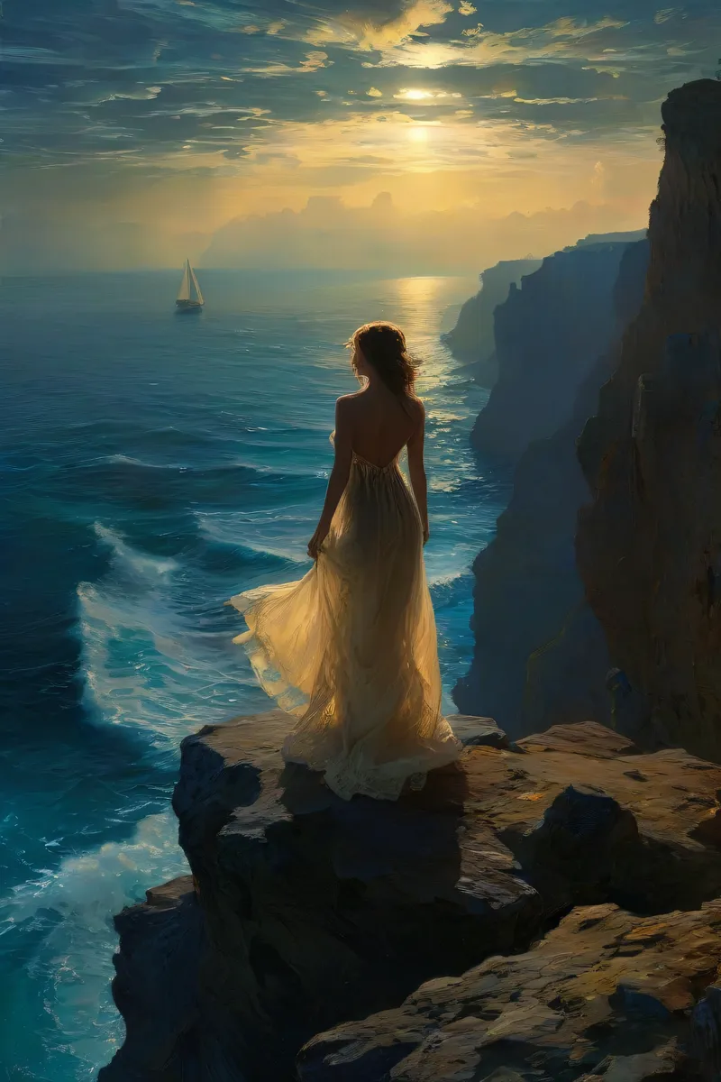 Gorgeous Woman in Transparent Dress on Coastal Cliffs - AI Image ...
