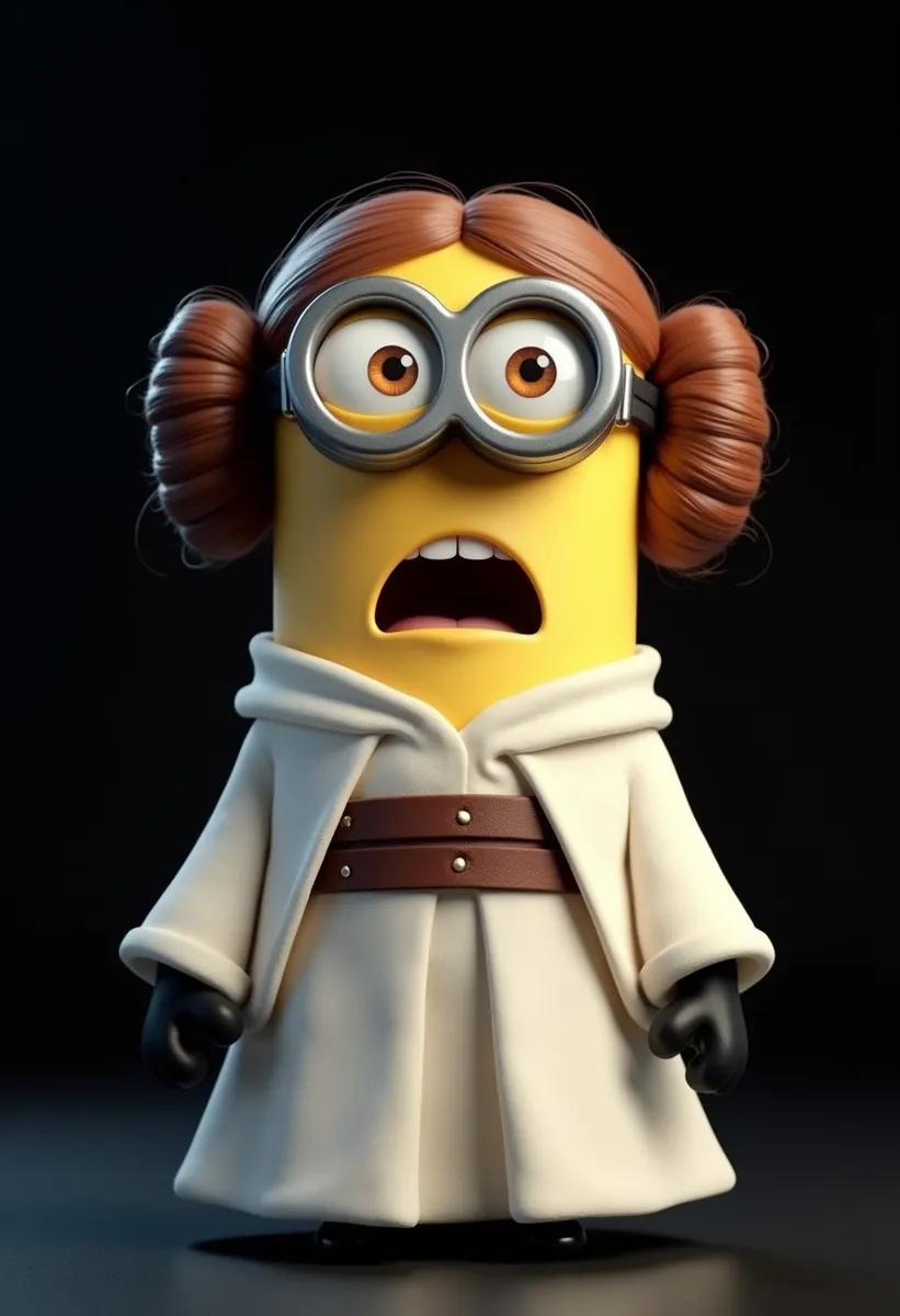 Minions Robe Minion dressed as Princess Leia with surprised expression - AI Image ...