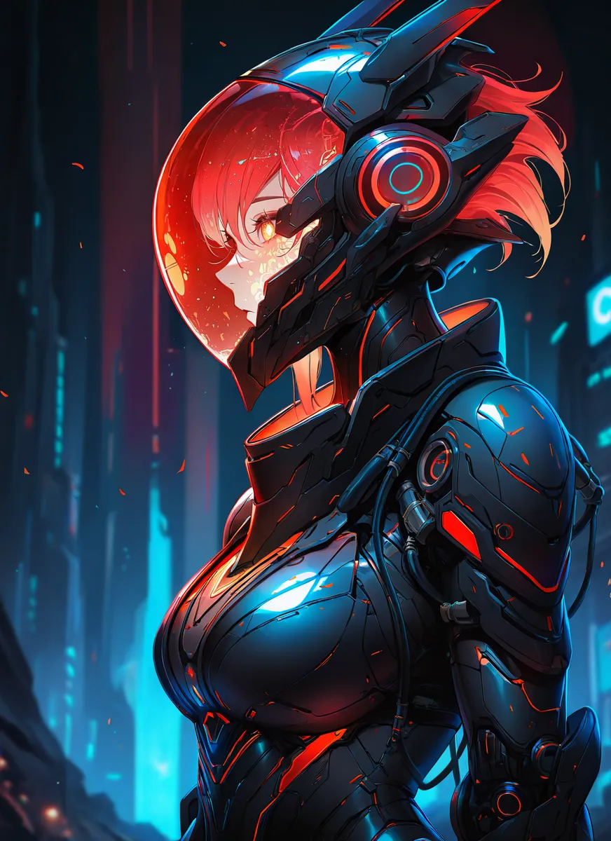 Cyberpunk Girl with Red Hair and Neon Helmet - AI Image Gallery | Diffus