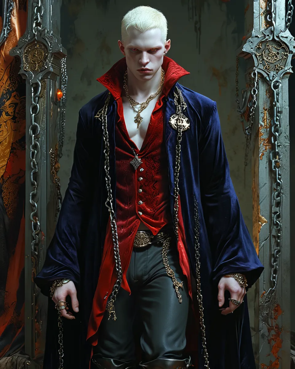 Male Vampire in Velvet Robe with Chains - AI Image Gallery | Diffus