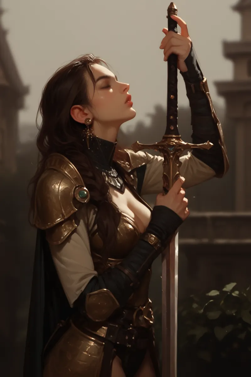 Female Warrior in Armor Holding Sword - AI Image Gallery | Diffus