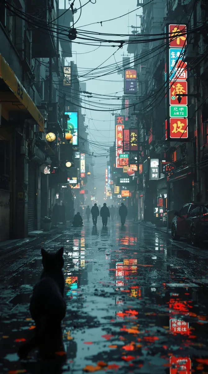 Cyberpunk City With Black Cat and Neon Reflections - AI Image Gallery ...