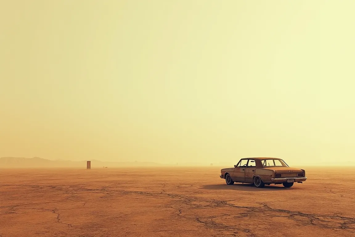 Desierto desolado post-apocalíptico con coche abandonado - Galería de  imágenes AI | Diffus, image size:1152x768