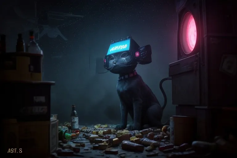 Black Cat with Virtual Reality Headset in Dark Room - AI Image Gallery ...