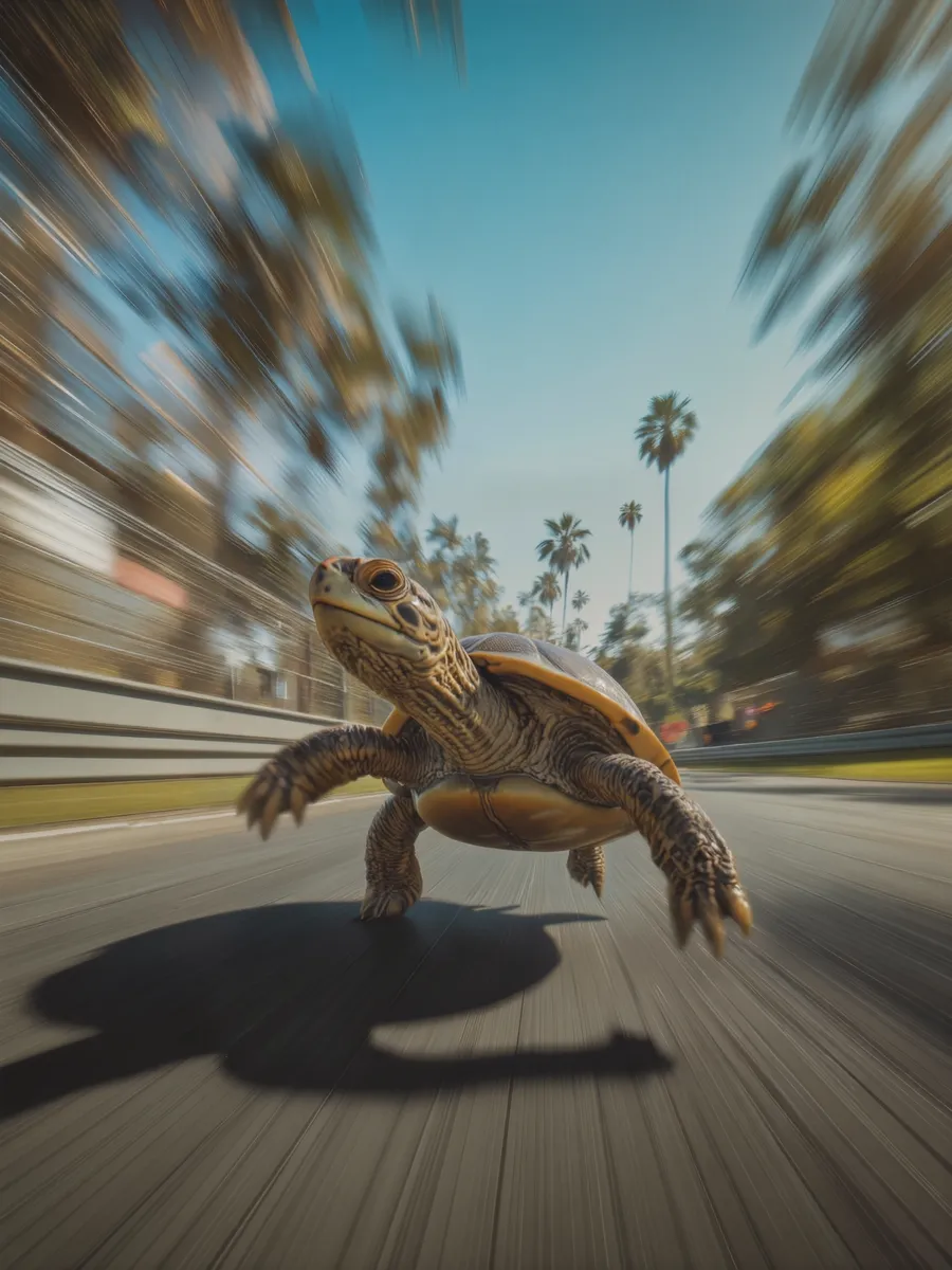 Galapagos Turtle Running with Motion Blur on Race Track - AI Image ...