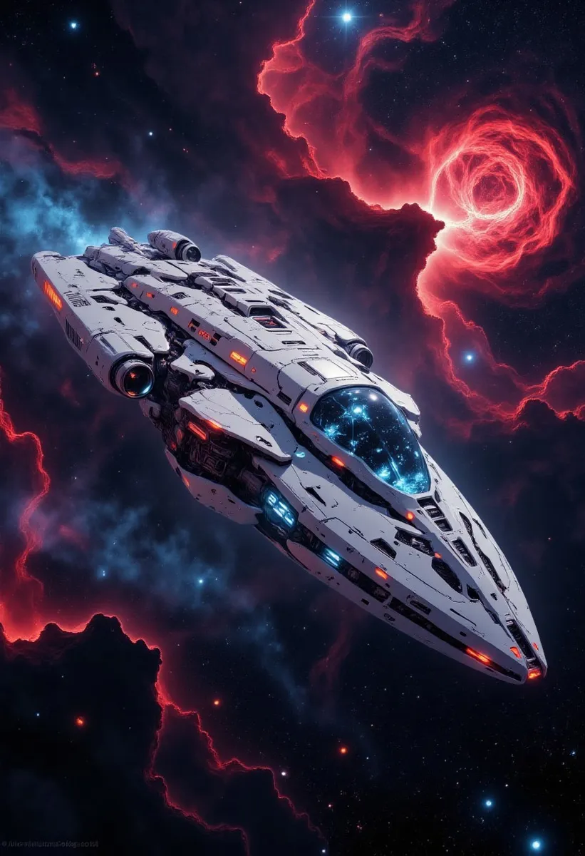 Futuristic Spaceship Cruising Through Psychedelic Nebula - AI Image ...