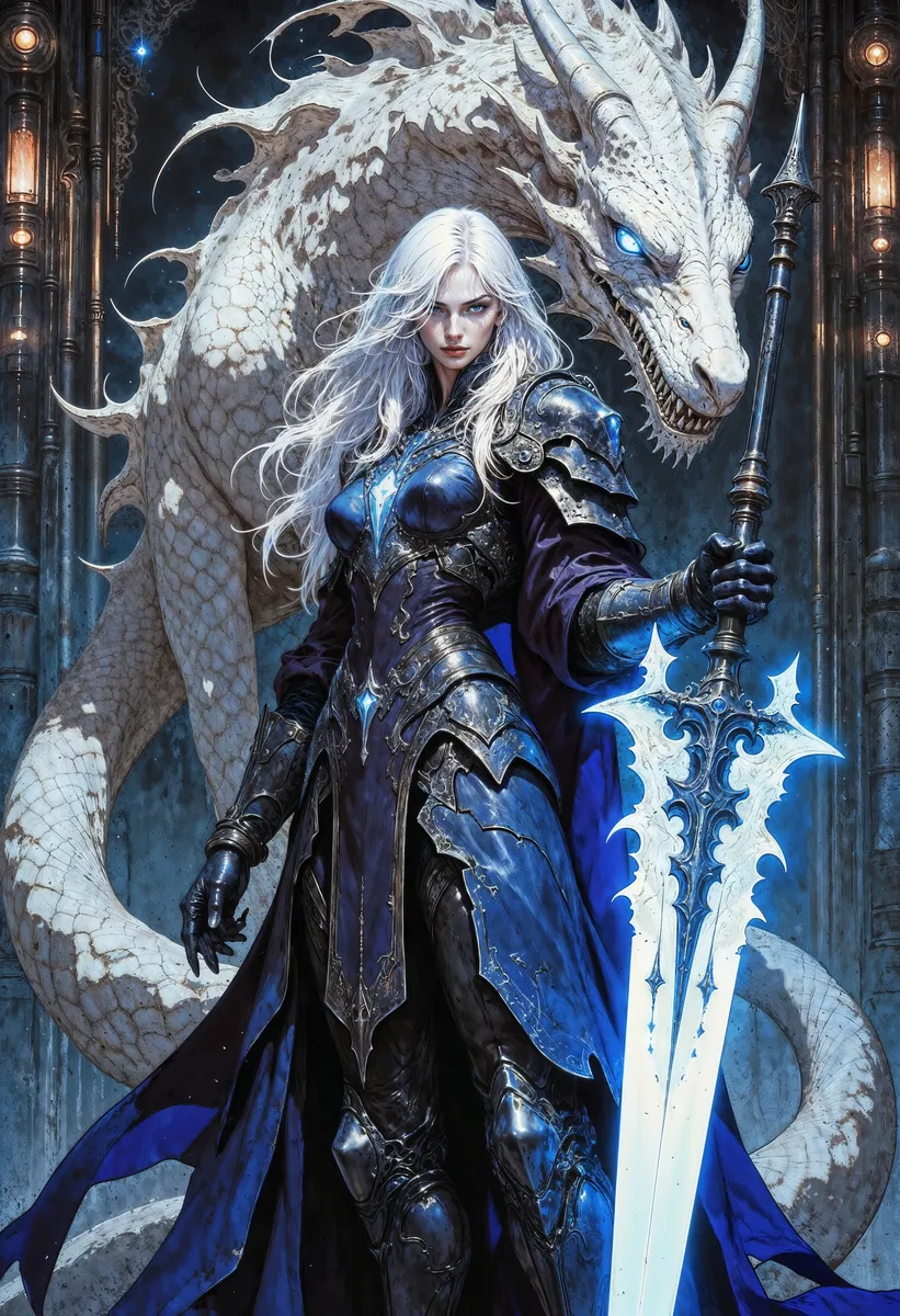 Cyberpunk Warrior with White Dragon - AI Image Gallery | Diffus