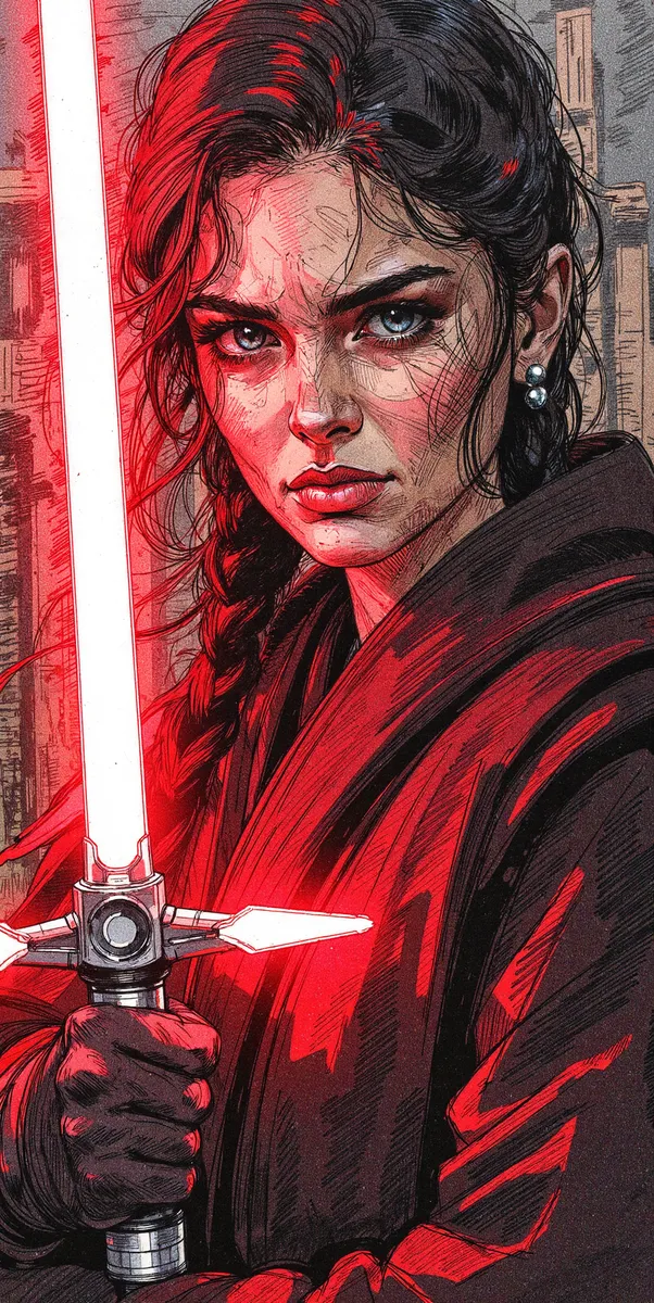Sith Lord Woman Portrait with Red Lightsaber - AI Image Gallery | Diffus