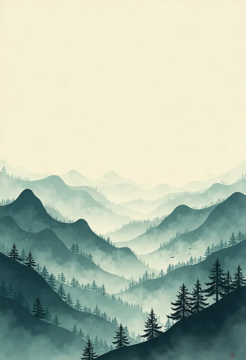 Chinesische Tuschemalerei von sanften grünen Bergen - KI-Bildgalerie |  Diffus, image size:821x1200
