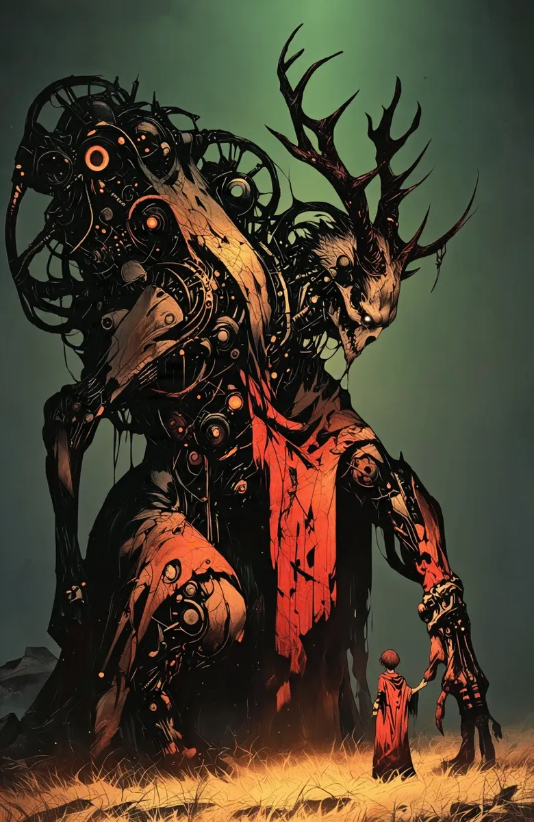 Cybernetic Creature with Deer Skull and Twisted Antlers - AI Image ...