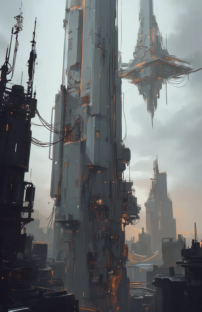 Futuristic Cityscape with Vertical Skyscraper and Floating Structure ...