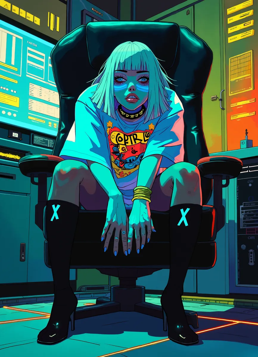 Cyberpunk Female Android with Neon Blue Skin | Diffus