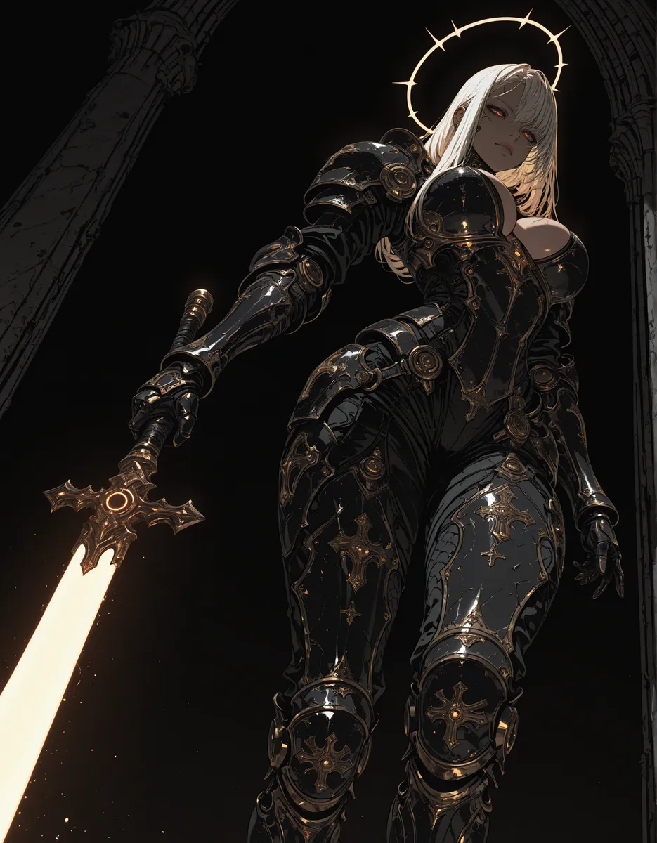 Armored Knight with Glowing Sword and Halo - AI Image Gallery | Diffus