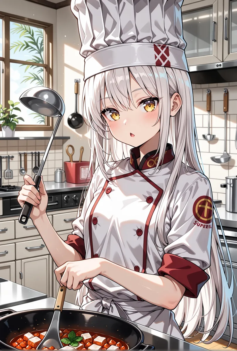 Anime Chef with White Hair Cooking in Kitchen - AI Image Gallery | Diffus