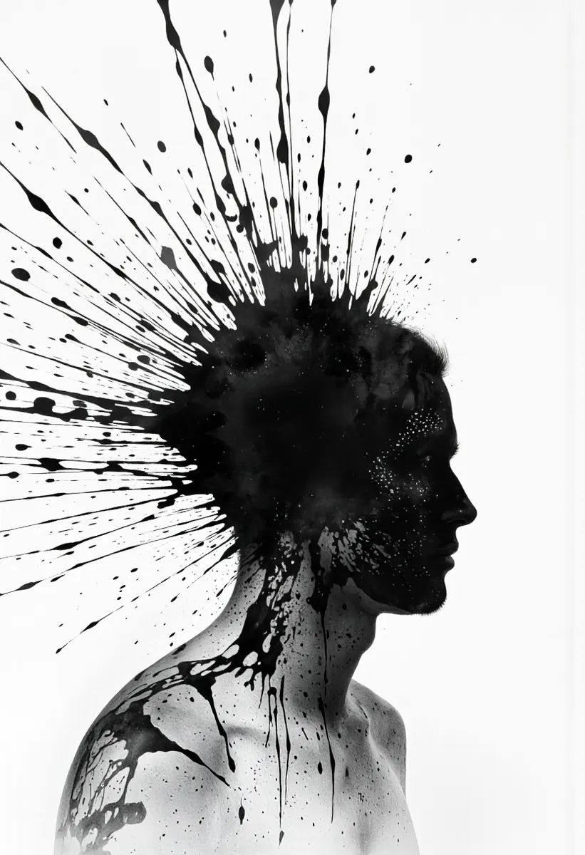 Ink Splatter Abstract Portrait in Black and White - AI Image Gallery ...