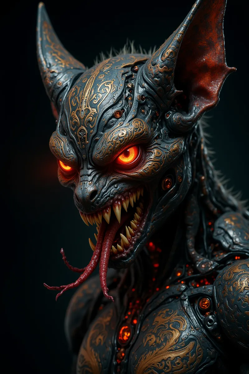 Bio-mechanical Creature with Glowing Amber Eyes - AI Image Gallery | Diffus