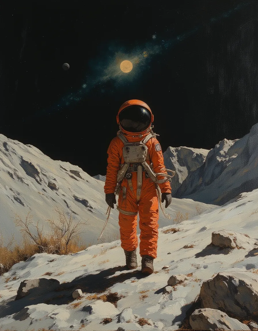 Futuristic Astronaut in Orange Suit on Moon - AI Image Gallery | Diffus