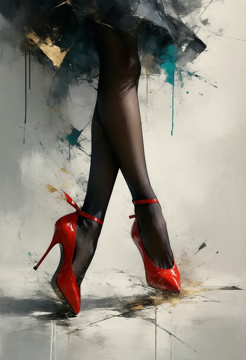 Red Stiletto Heels and Black Tights in Abstract Motion - AI Image ...