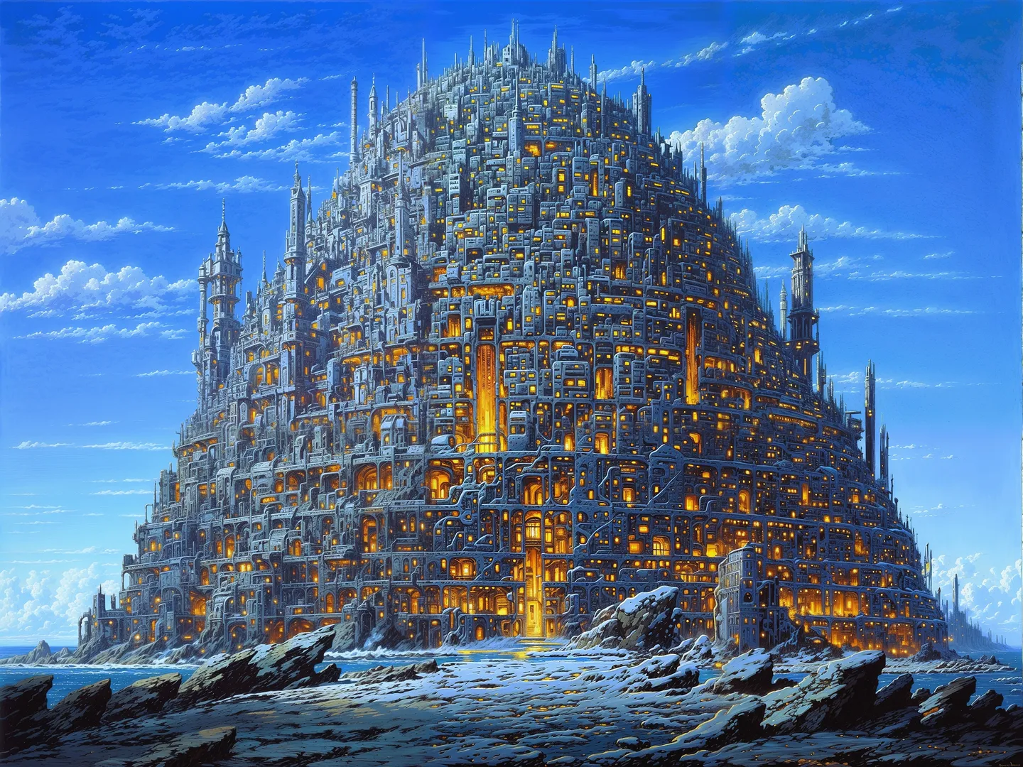 Fantasy City with Towering Metropolis and Glowing Windows - AI Image ...