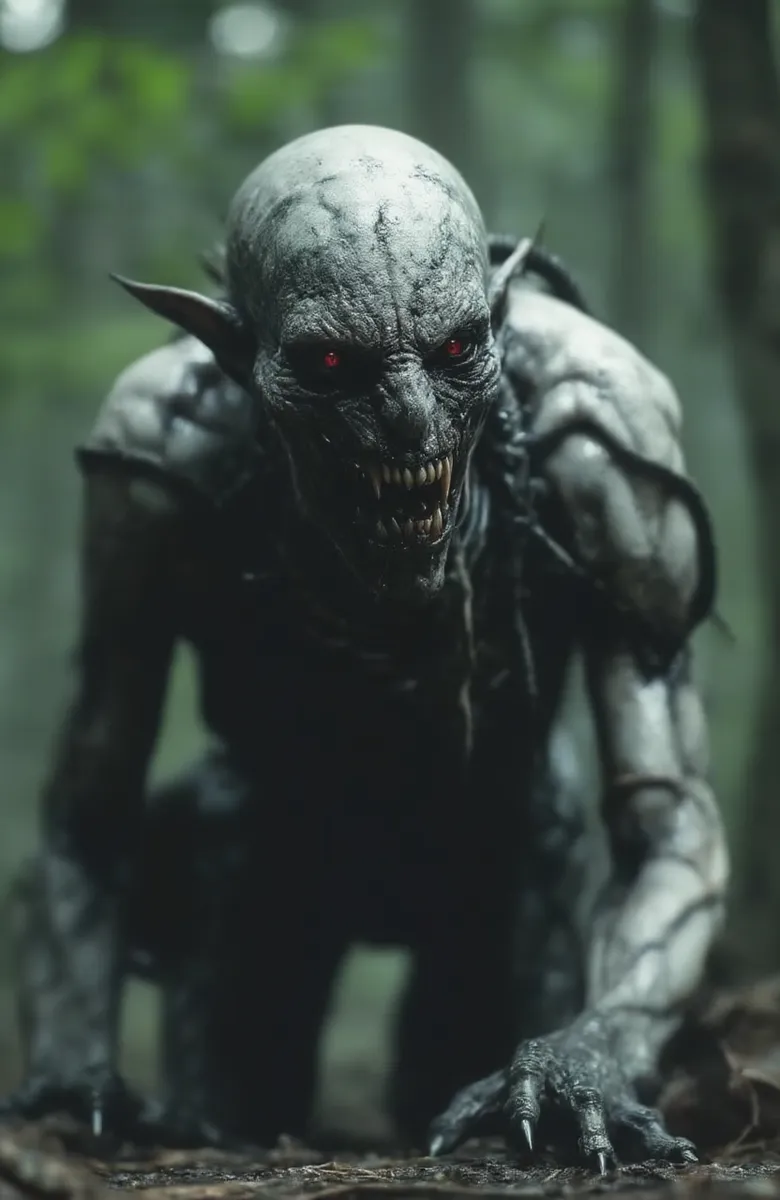 Menacing Creature with Red Glowing Eyes in Forest - AI Image Gallery ...