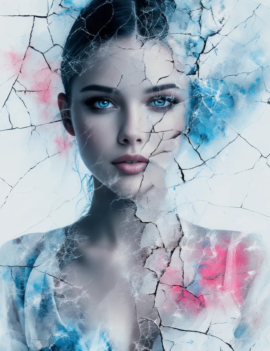 Female Portrait with Cracked Double Exposure Effect - AI Image Gallery ...