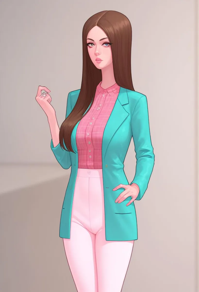 Obraz wygenerowany przez AI przedstawiający stylową kobietę w nowoczesnej modzie, stworzony przy użyciu stable diffusion.