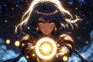 A hyperdetailed portrait of a fantasy female warrior with dark blue hair and golden eyes holding glowing magical energy in front of her, wearing intricately designed golden armor with cinematic lighting.