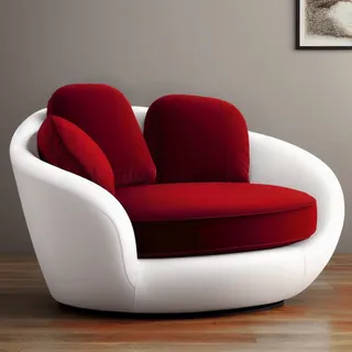 Modern sofa featuring curved lines with white velvet frame and deep red velvet cushions, set on warm red wood floor.