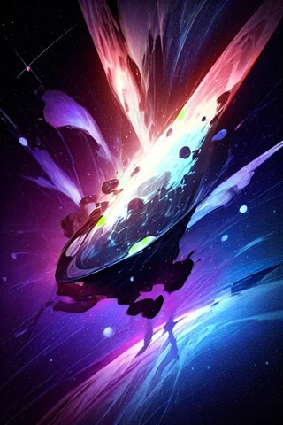 A high-resolution, colorful depiction of a black hole in space with vibrant cosmic energy and swirling galactic elements.