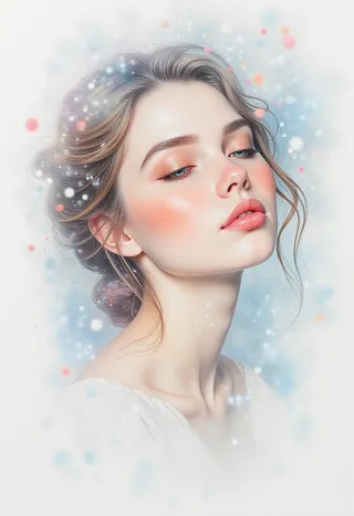 A soft, detailed portrait of a girl with a gentle luminescent glow and colored pencil sketch style on a white background, featuring bright and captivating radiant colors.