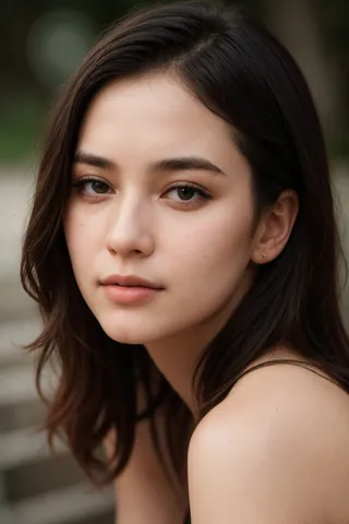 Close-up portrait of a 25-year-old woman with natural skin tones and highly detailed facial features, captured in photorealistic 8k resolution.