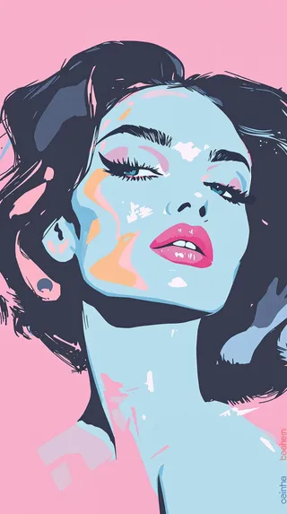 以 Shepard Fairey 扁平向量筆觸風格繪製，色彩鮮明的 Warhol 粉彩極簡性感女性人像，高對比度。