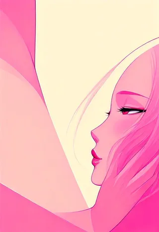 Stylized close-up side profile of a female face with expressive eyes and pink tones against a minimalist light background