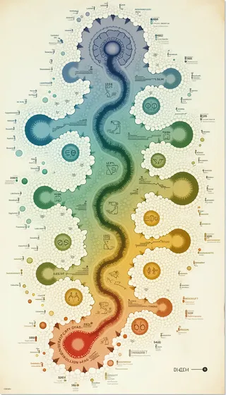 A detailed schematic illustration representing countries as cells in a geographical game, showing complex structures, relationships, and gradient color states symbolizing biological and geopolitical dynamics.