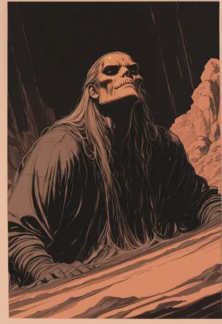 A vintage style erotic line-art illustration featuring an upper body portrait with pencil sketch and oil color effects, using dark, red, and pale brown hues.