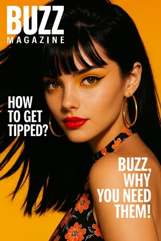 Close-up vibrant 1970s style portrait of a woman with voluminous feathered hair and golden hoop earrings, wearing a sleeveless halter top with orange floral print, bright makeup, and a warm retro yellow-orange backdrop.