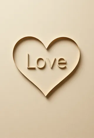 Beige paper cutout shaped like a heart with the word LOVE in thin sans-serif font inside, showcasing delicate minimalist craft design.
