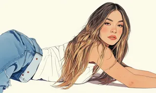 Digital comic-style illustration of a young woman lying down, with long hair wearing blue jeans and a white top.