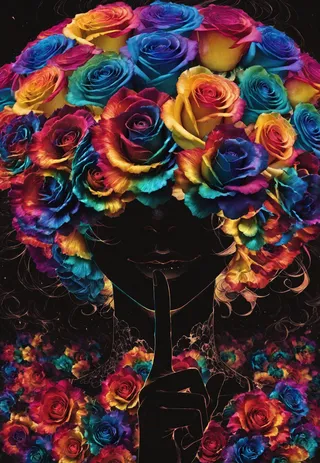 Kwiaty nad oczami Tęczowe Róże - illu