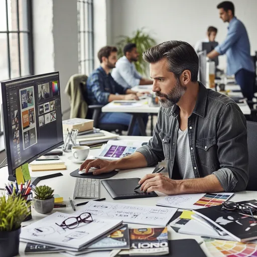 クリエイティブオフィスで眼鏡をかけた男性