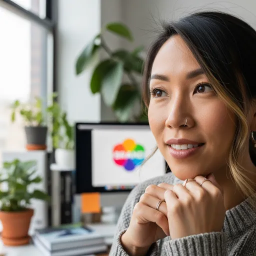スタジオライトの中、ショートヘアで微笑む女性