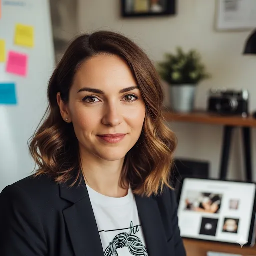 編集室でヘッドセットをつけた女性