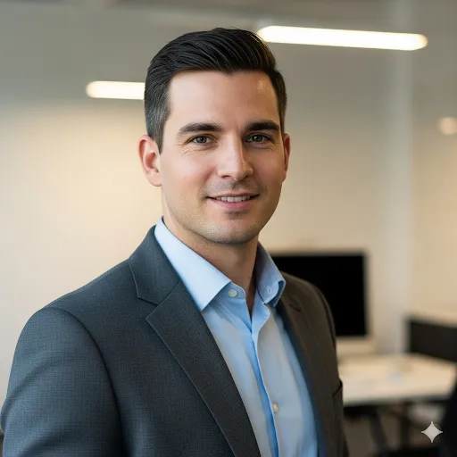 オフィス環境で眼鏡をかけた男性